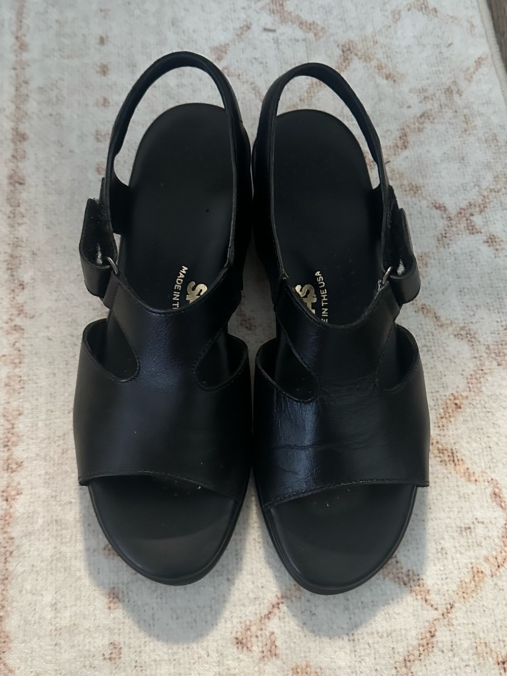SAS Black Leather Slingback Sandals with Buckle
